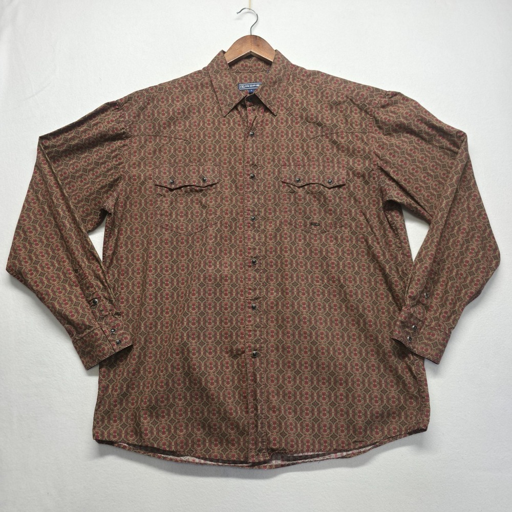 Roper Men's Brown Paisley Long Sleeve Pearl Snap Western Shirt Size Large